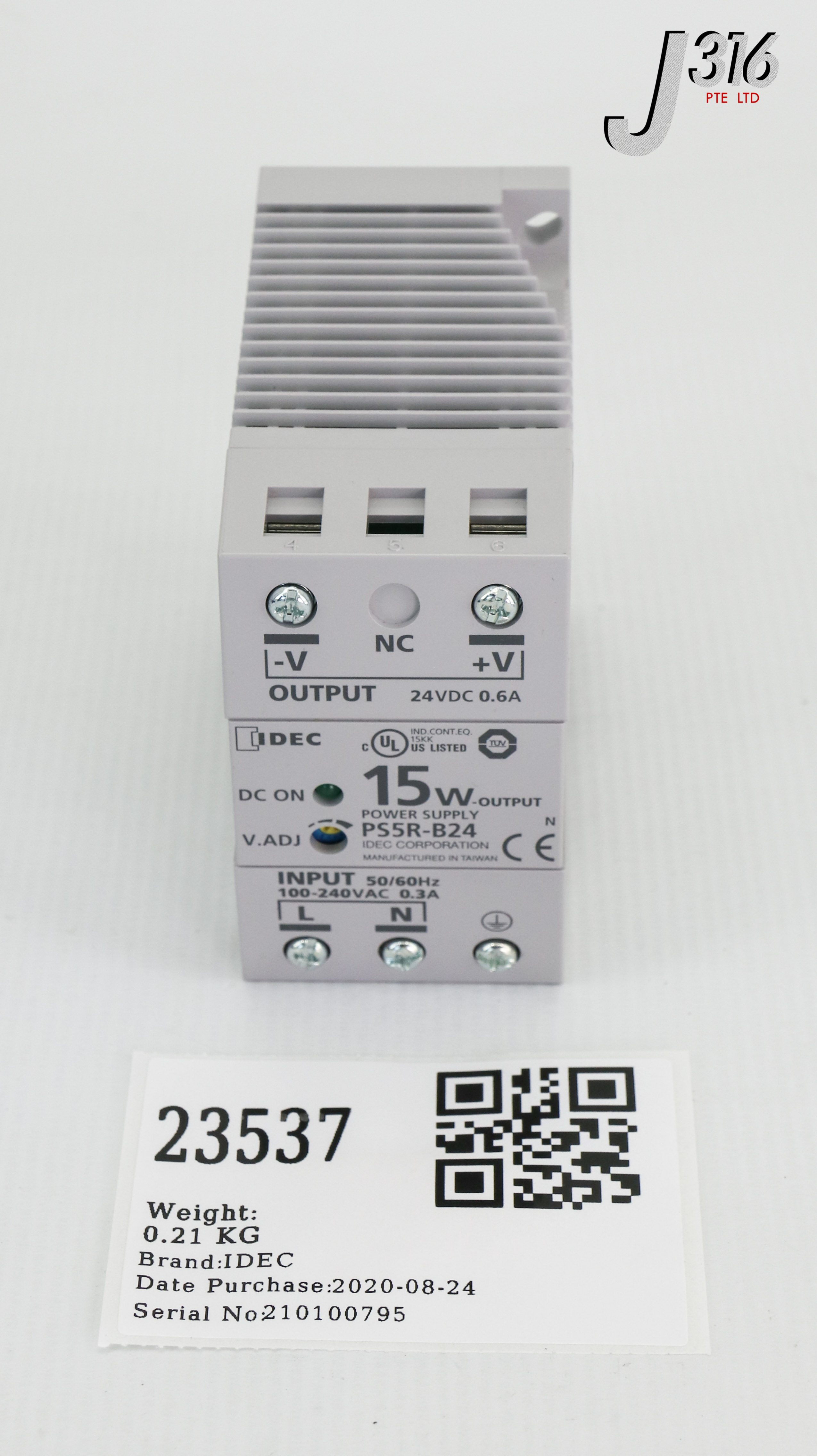 （） 23537 IDEC POWER SUPPLY, I/P: 100-240VAC, O/P: 24VDC (NEW) PS5R